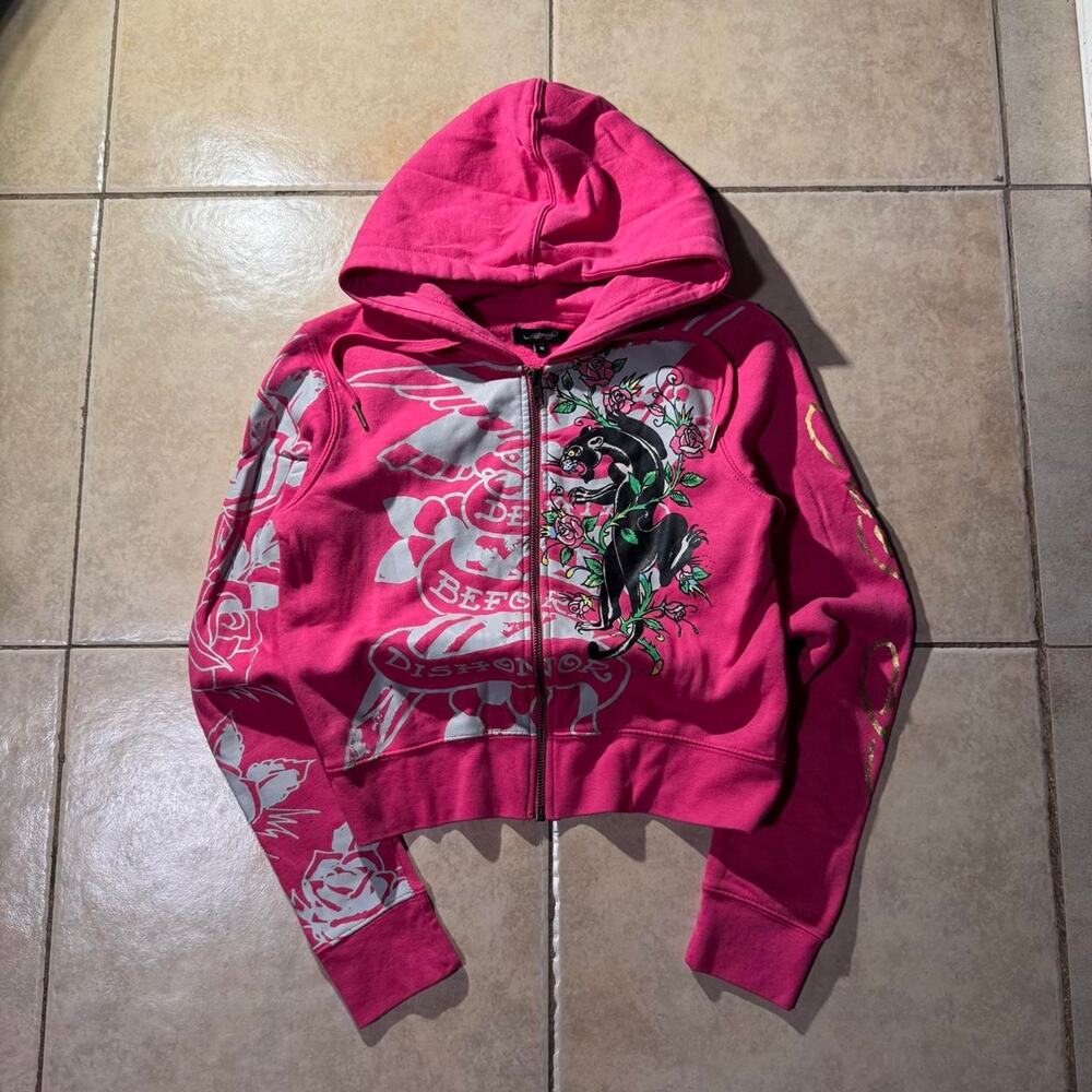 Vintage y2k ed hardy pink zip up hoodie Size M in Womens